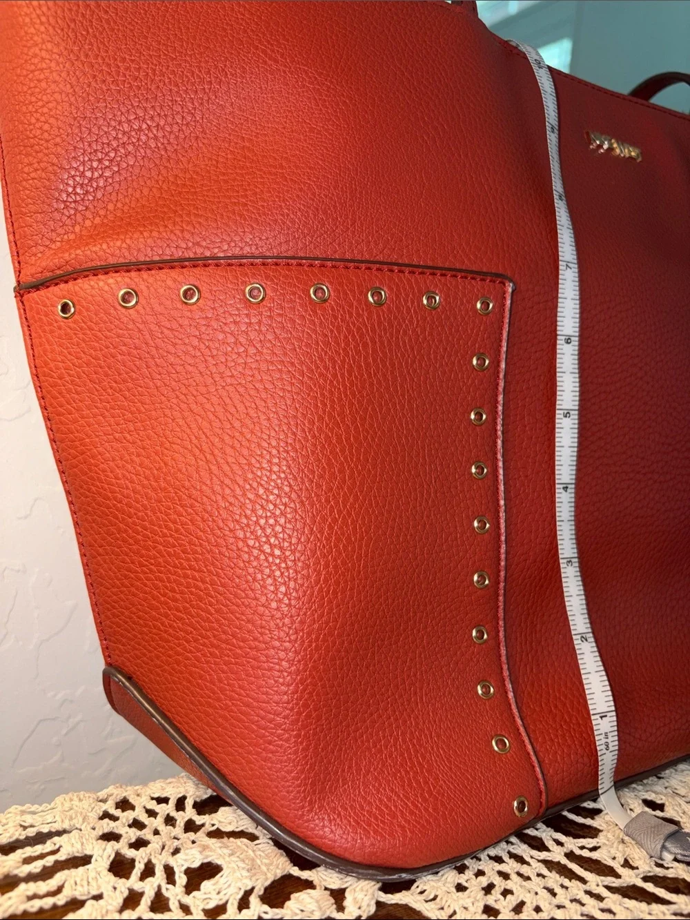 Nine West Red Pebbled Tote with Gold Logo Charm